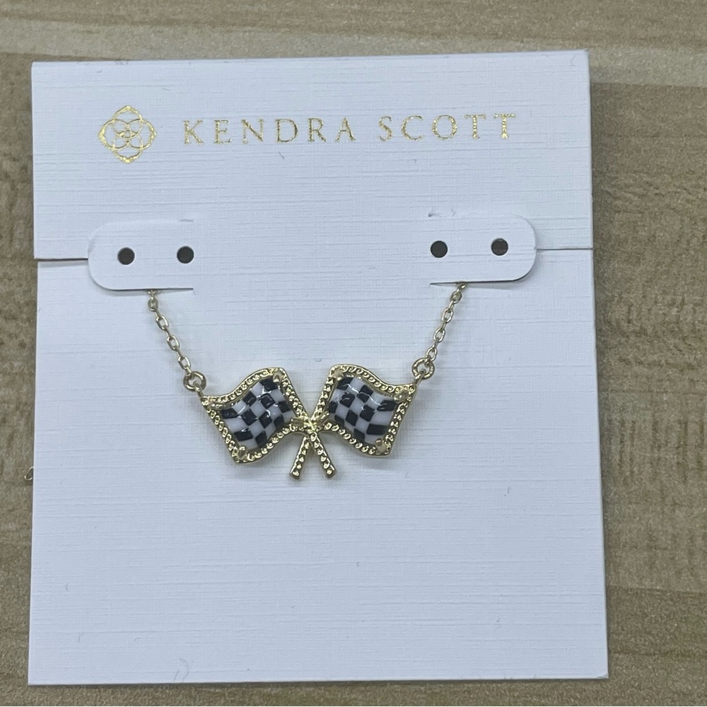 Kendra Scott Gold Racing Flag Necklace - Black & White